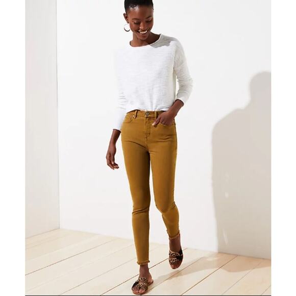 New LOFT Brown High Rise Fray Hem Skinny Jeans - Picture 1 of 8